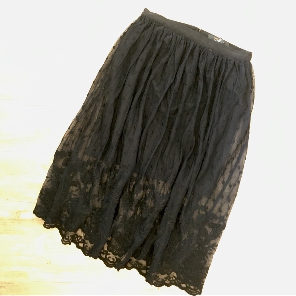 Embroidered Mesh Overlay Skirt